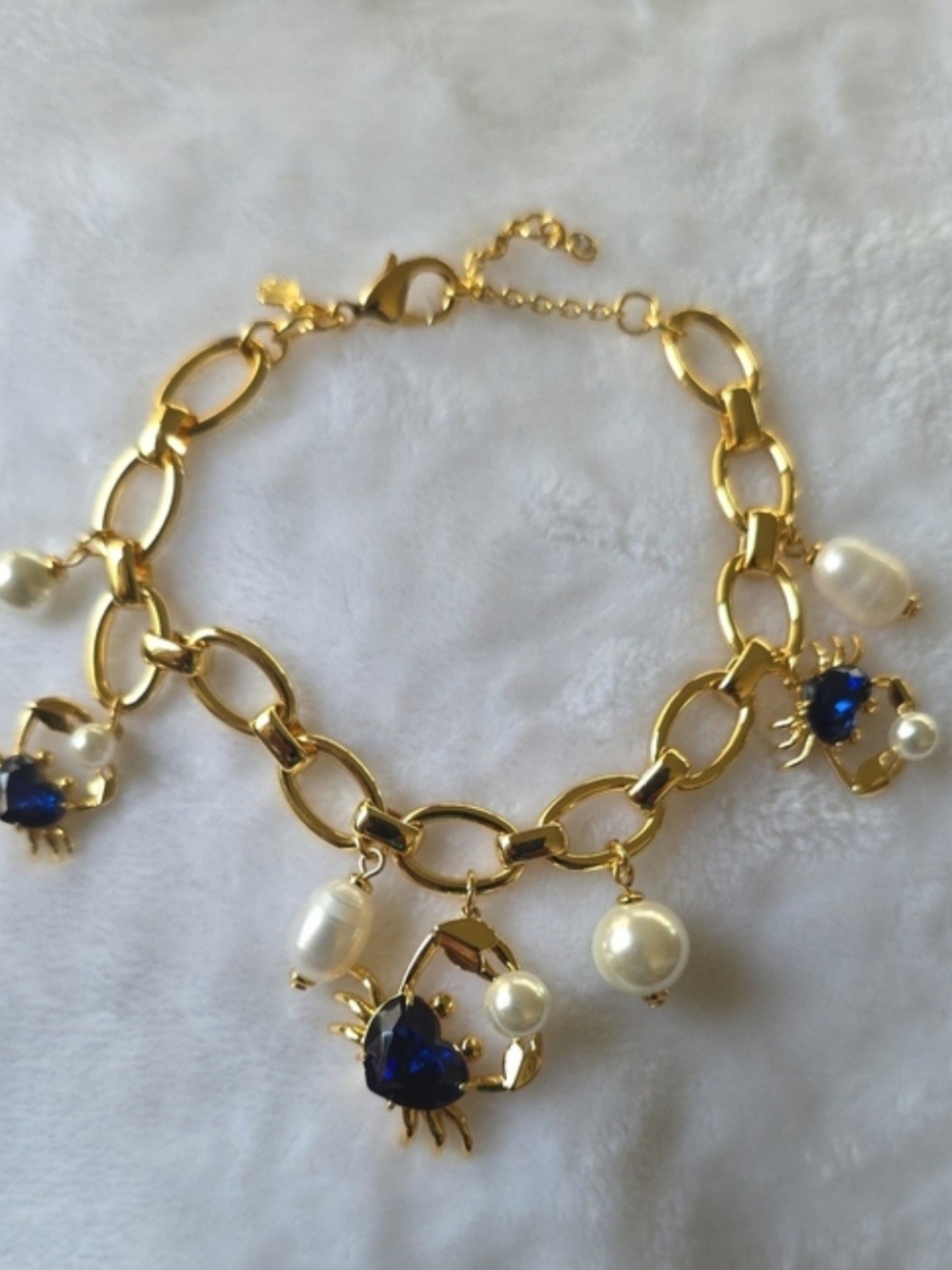 kate spade Gold-Tone Link Bracelet with Blue Heart Charms & Pearls